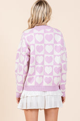 Mittoshop Checkered Heart Button Down Cardigan OutfitFlow
